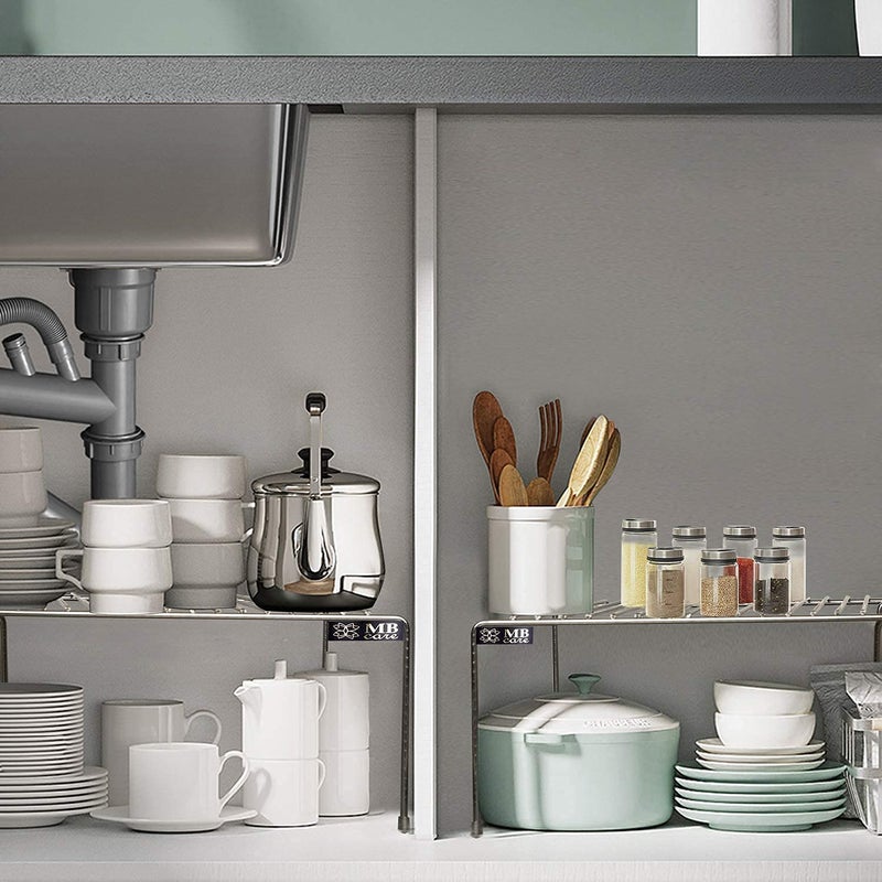 MBCARE Stainless Steel Rustproof Multipurpose Dish Rack Organizer Shelf Utensils Storage Shelf Shelves for Kitchen Cabinet Cupboard Pantry LWH25x18x10 cmTwo Racks - Image 4