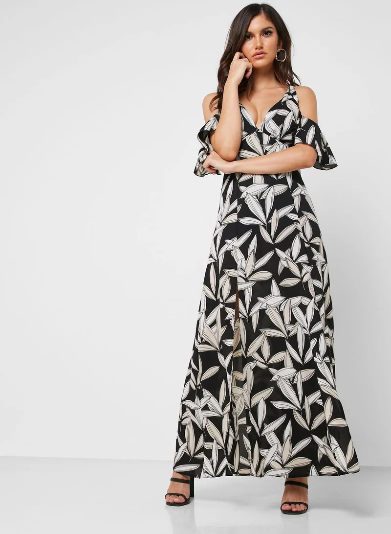ELLA Cold Shoulder Printed Maxi Dress
