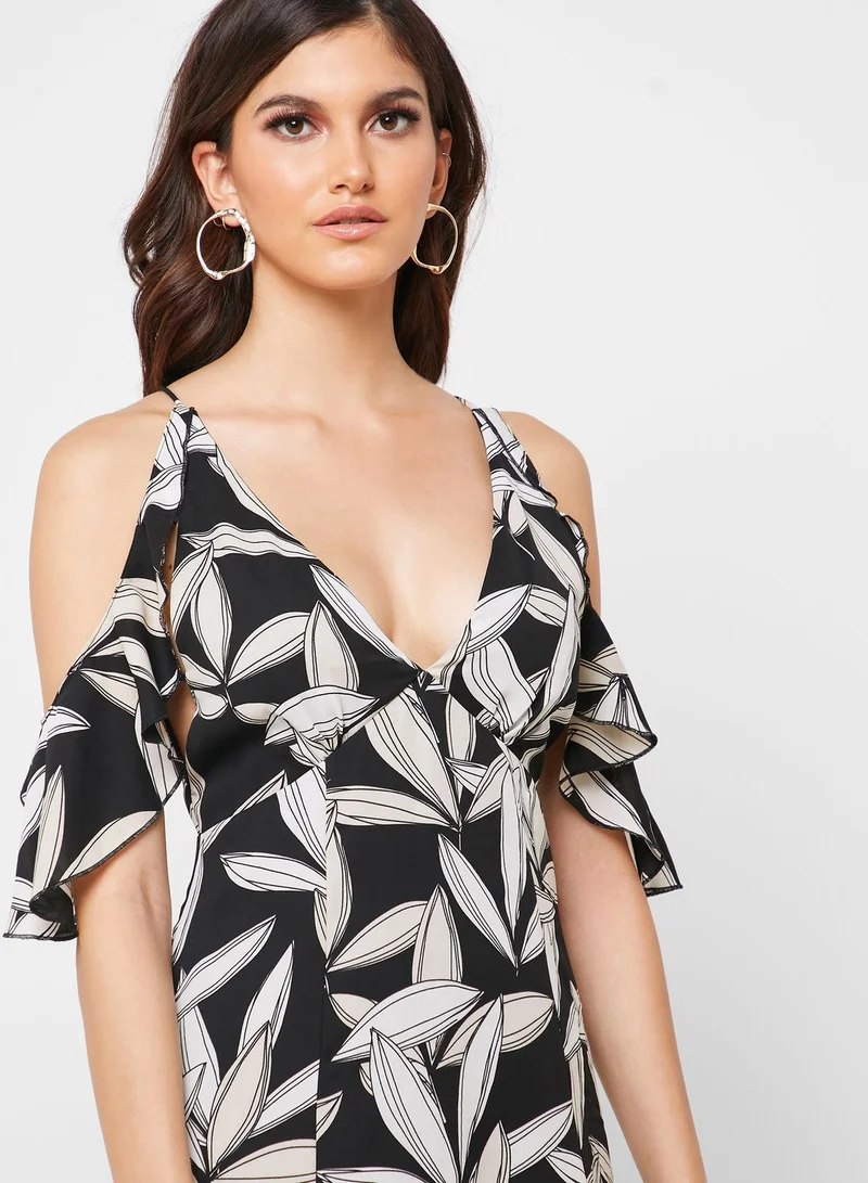 ELLA Cold Shoulder Printed Maxi Dress