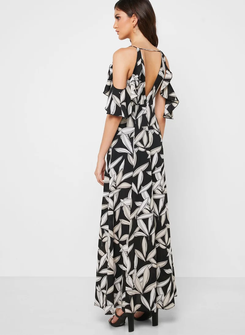ELLA Cold Shoulder Printed Maxi Dress