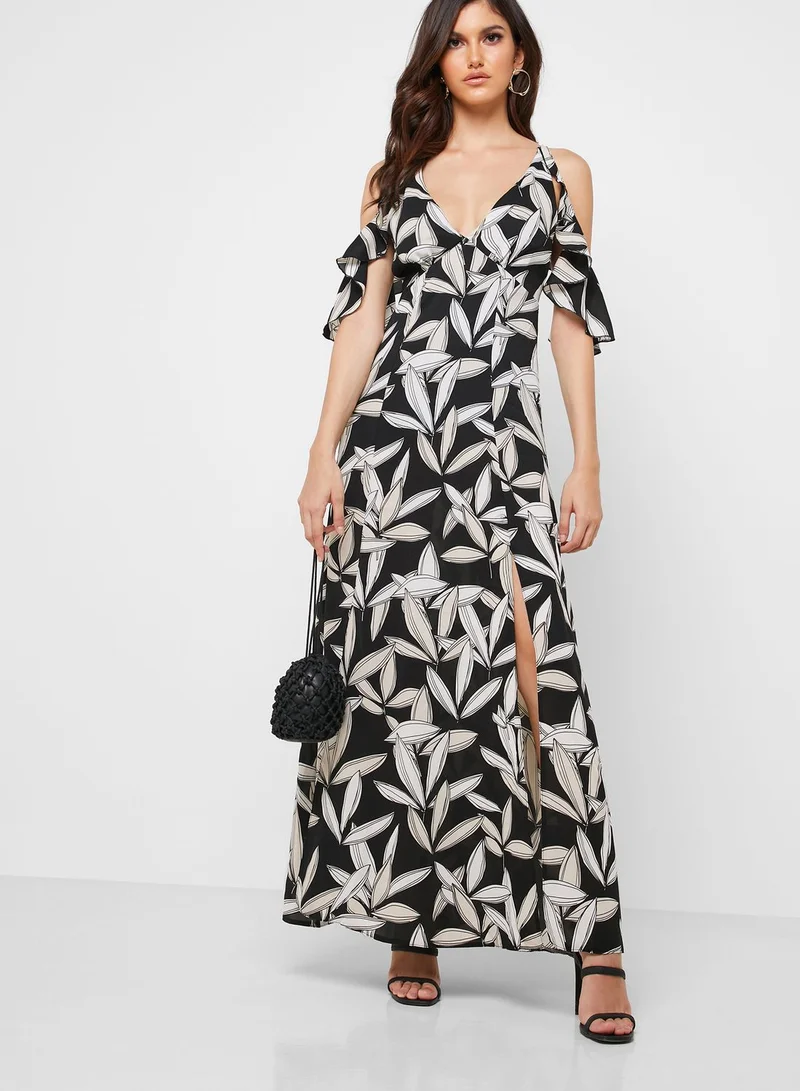 ELLA Cold Shoulder Printed Maxi Dress