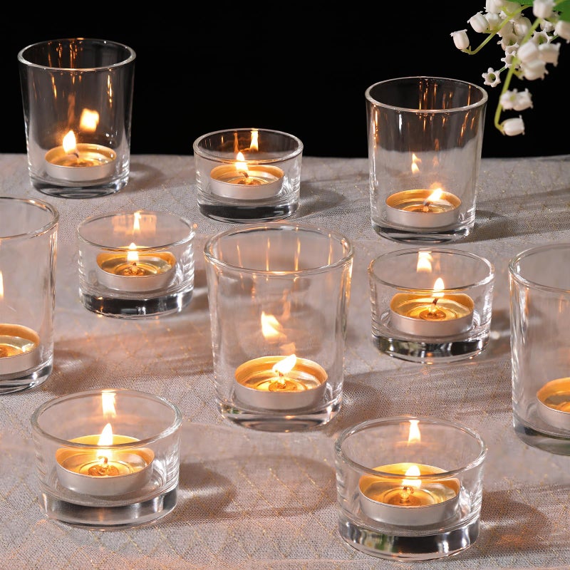 NITIME 12pcs Assorted Votive Candle Holders Clear Glass Candle Holder for Floating Candles Tealight Candle Holder for Table Centerpiece Wedding and Party Decor