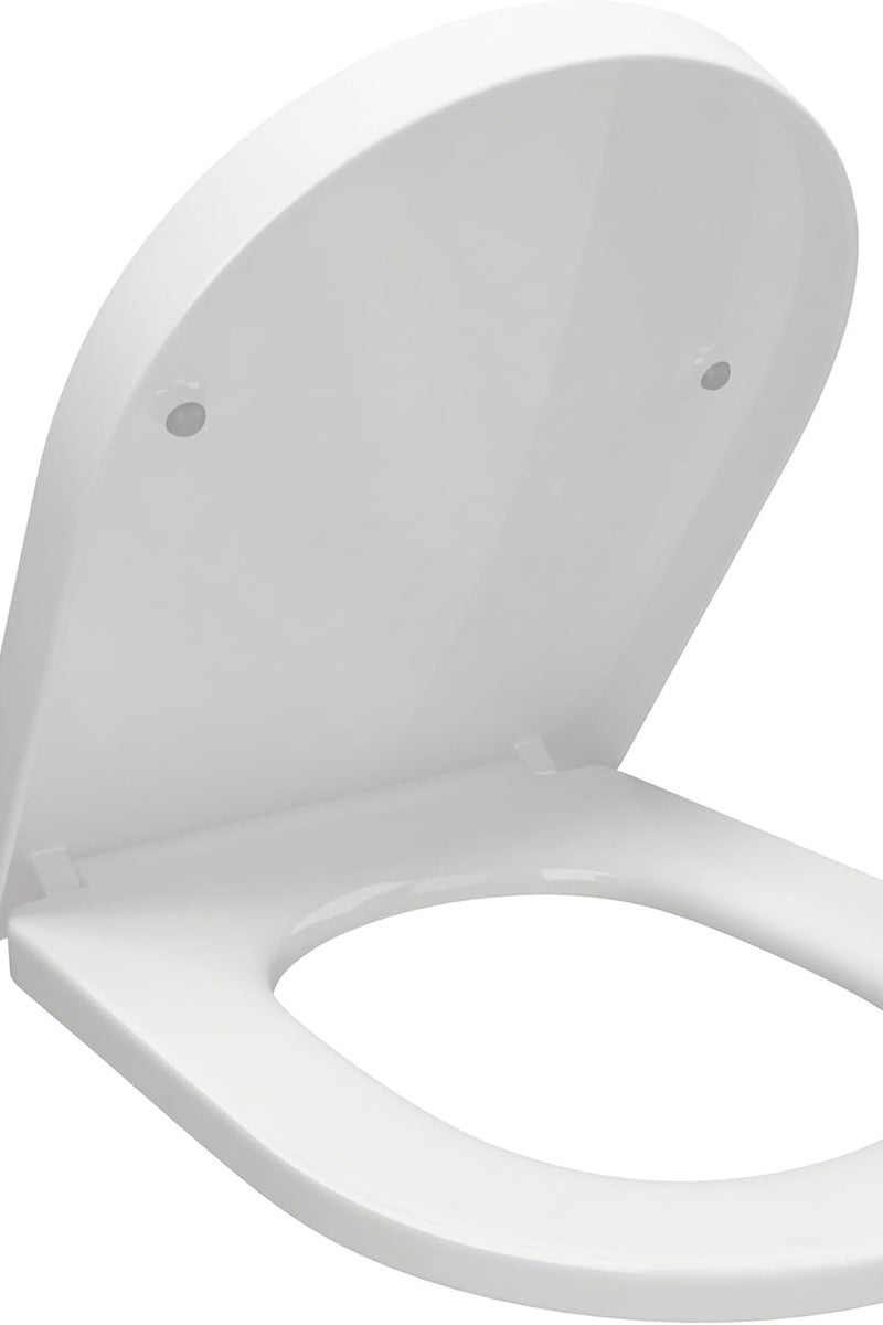 فكسر غطاء مقعد المرحاض FIXER على شكل حرف D مضاد للبكتيريا، مقعد مرحاض صامت، إغلاق بطيء، مفصلات سريعة الفك، شكل حرف U، إغلاق ناعم، سهل التنظيف، تثبيت مزدوج، أبيض ممتاز UF (يوريا فورمالدهايد) - Image 1