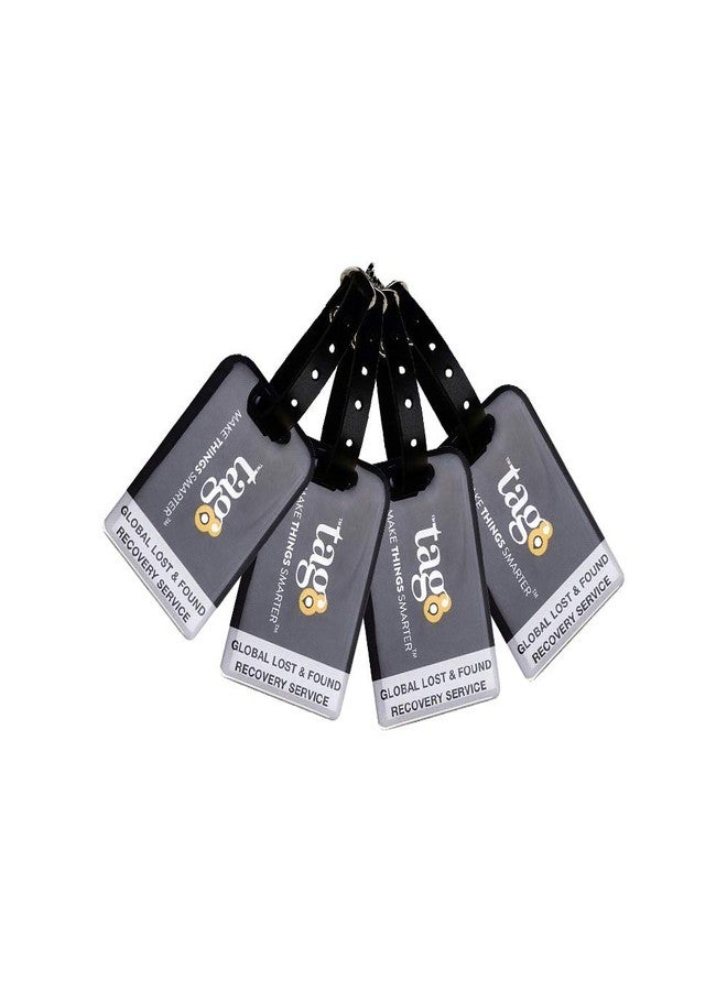 tag8 Bag Security Tag with Lost Recovery Service | Waterproof & Scratch Resistant Baggage Tag with Genuine Leather Straps | Travel Luggage Tags for Backpacks, Suitcases & Trolly Bags with Airport Tracer Code, Black (Pack Of 4) - Image 1