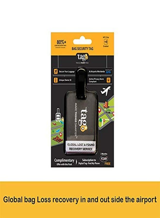 tag8 Bag Security Tag with Lost Recovery Service | Waterproof & Scratch Resistant Baggage Tag with Genuine Leather Straps | Travel Luggage Tags for Backpacks, Suitcases & Trolly Bags with Airport Tracer Code, Black (Pack Of 4) - Image 2