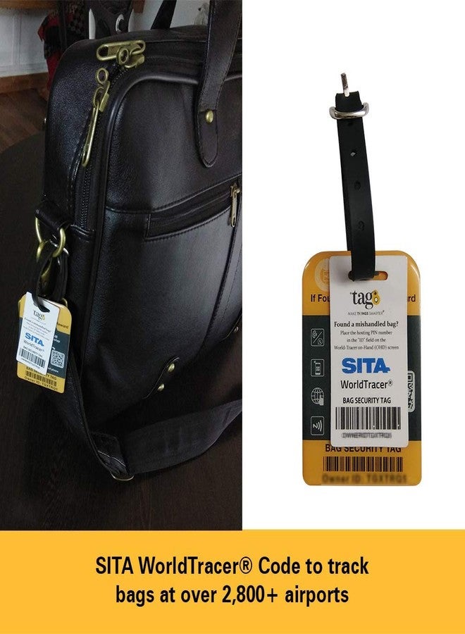 tag8 Bag Security Tag with Lost Recovery Service | Waterproof & Scratch Resistant Baggage Tag with Genuine Leather Straps | Travel Luggage Tags for Backpacks, Suitcases & Trolly Bags with Airport Tracer Code, Black (Pack Of 4) - Image 3