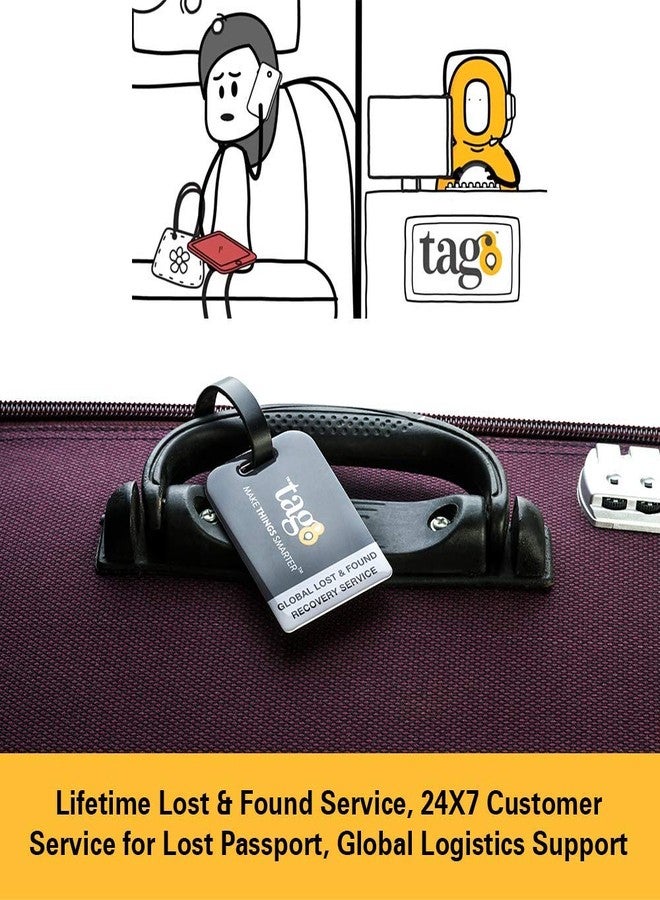 tag8 Bag Security Tag with Lost Recovery Service | Waterproof & Scratch Resistant Baggage Tag with Genuine Leather Straps | Travel Luggage Tags for Backpacks, Suitcases & Trolly Bags with Airport Tracer Code, Black (Pack Of 4) - Image 4