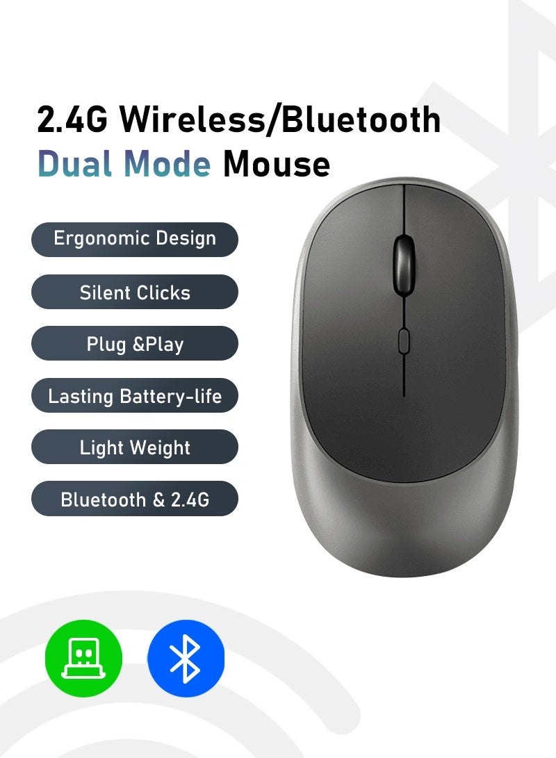 كايغا ماوس USB لاسلكي، ماوس لاسلكي لاسلكي صامت قابل للشحن 2.4G قابل لإعادة الشحن، ماوس بلوتوث لاسلكي، فأرة كمبيوتر مع وضع مزدوج نحيف يصل إلى 1600 نقطة في البوصة - Image 1