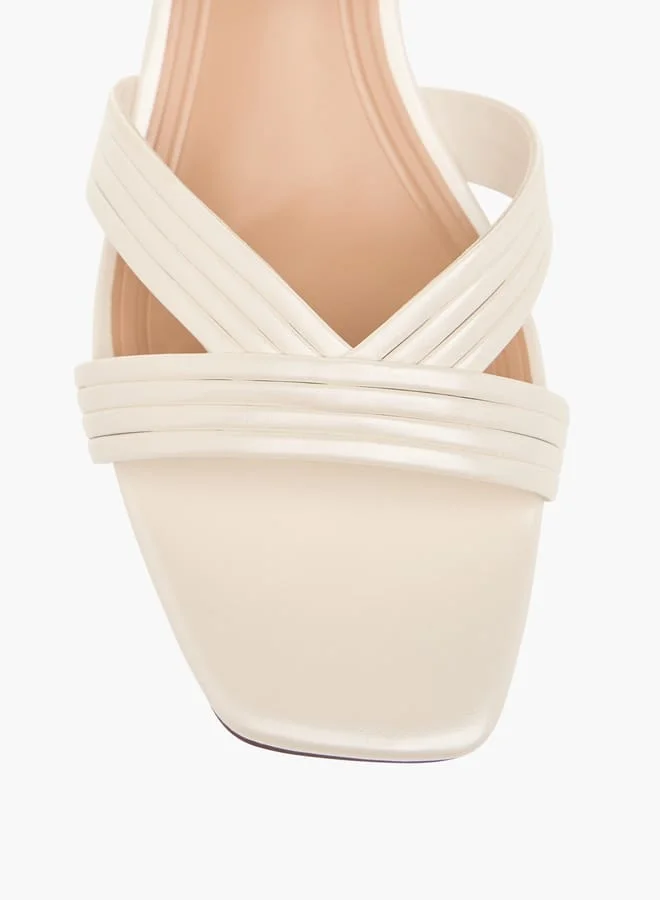 سيليست Women's Textured Strap Sandals with Block Heels and Buckle Closure