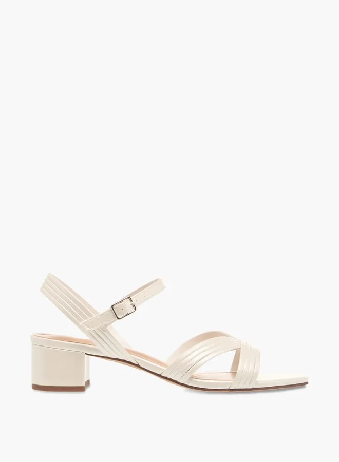 سيليست Women's Textured Strap Sandals with Block Heels and Buckle Closure