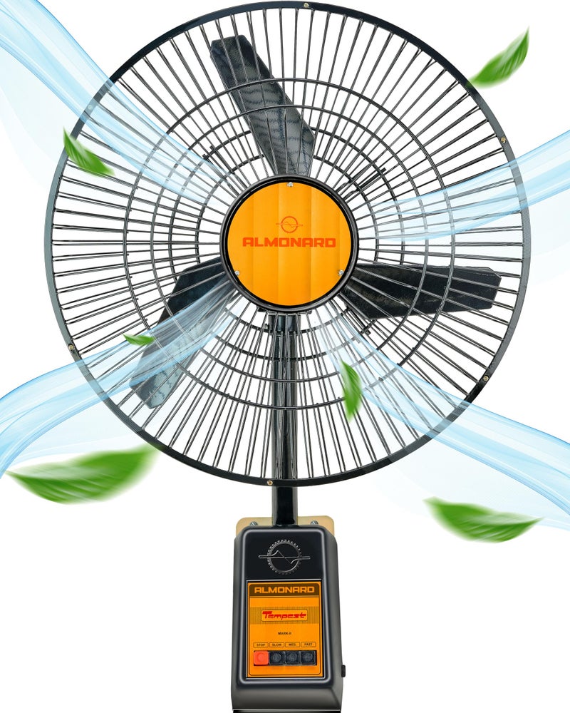 Almonard 18" (450Mm) Mark-Ii Wall Fan - Wall Mounted Fan For Home & Kitchen W/ 3 Speed Settings & Cast Aluminum Metal Blades - 90 Degree Oscillating High Speed Wall Fan With Adjustable Tilt - Black - Image 1