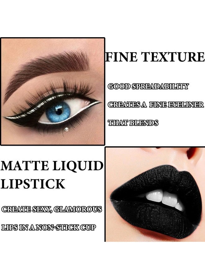 WYBLZPXZ 2Pcs Matte Lipstick And Lipliner Setvelvet Liquid Lipgloss Set Nonstick Cup Black Lip Gloss Lip Linerhigh Pigmented Black Lipstick Long Lasting Waterproof Lip Stain Set For Women Halloween Goth Mak - Image 4