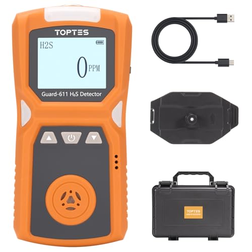 TOPTES Guard611 Portable H2S Detector Features a Convenient H2S Monitor Clip on Rechargeable with 5Day Battery Low Battery Warning Safety ExplosionProofOrange - Image 1