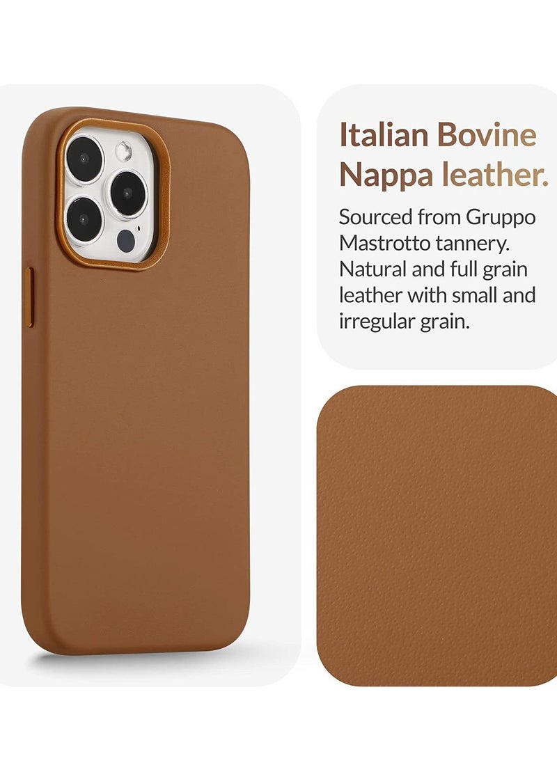 Raxoom Classic - (for iPhone 14 Pro Max) - European Nappa Leather Case - Smoothen and Soften Over Time - Compatible with Magsafe - Saddle Brown - Image 2