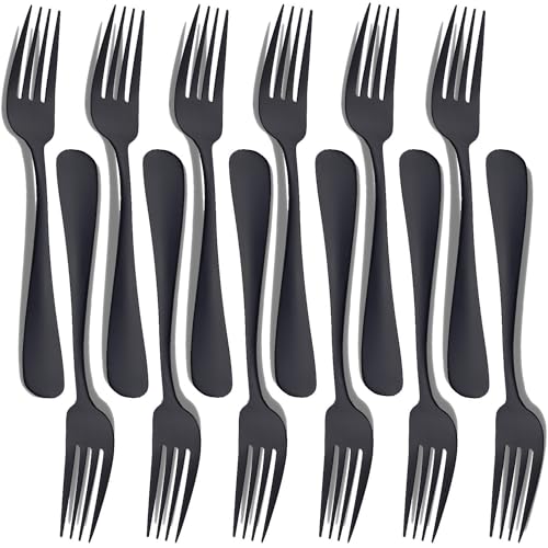 Seeshine Matte Black Dinner Fork Set, Seeshine 8-inch Stainless Steel Cutlery Forks, Dessert Fork Set, Silverware Table Forks for Family, Kitchen, Restaurant, Set of 12, Dishwasher Safe - Image 1