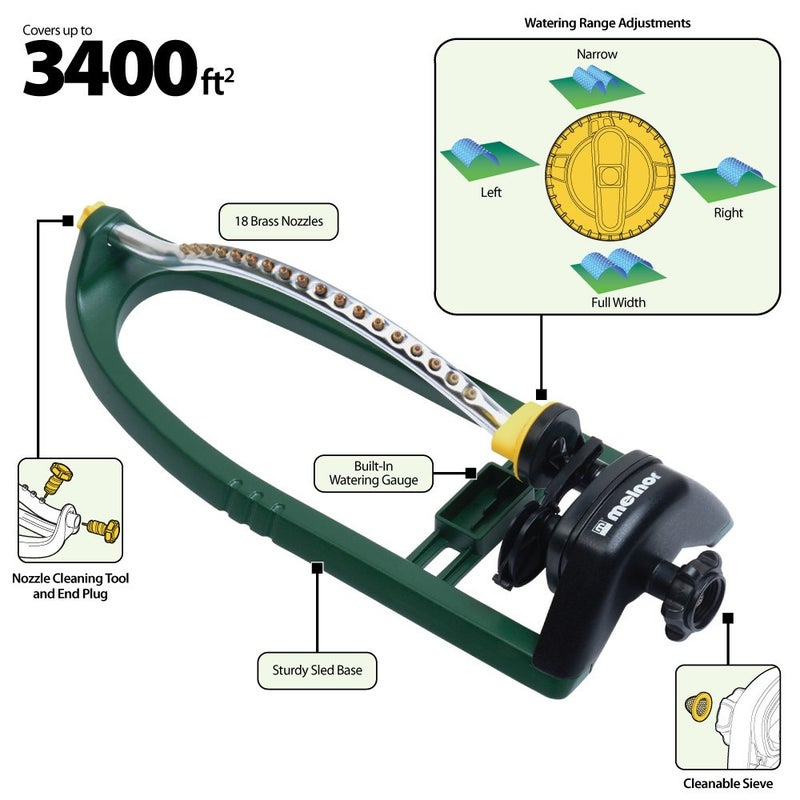 Melnor 65048-AMZ Oscillating Sprinkler with Brass Nozzles and QuickConnect Product Adapter Set, 3,400 sq. ft, Amazon Bundle - Image 3
