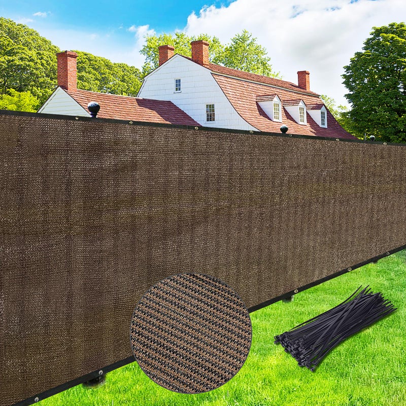UPGRADE Privacy Screen Fence 6' x 50' Commercial Shade Cover with Brass Grommets Heavy Duty Perfect for Outdoor Back Yard-Mocha, Customizable - Image 1