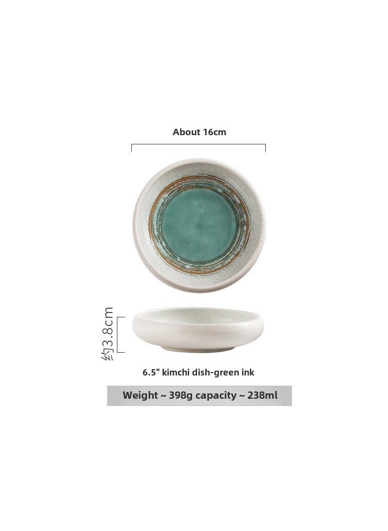 Arabest Japanese Ceramic Plate Round Dish Set Green Ink-Large Kimchi Dish