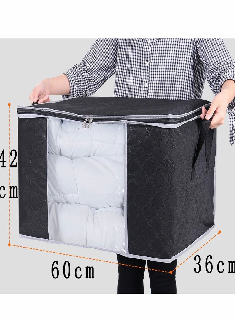 HomarKet 2PCS Large Capacity Clothes Storage Bag Organizer with Reinforced Handle Thick Fabric for Comforters Blankets Bedding Foldable with Sturdy Zipper Clear Window  - Image 4