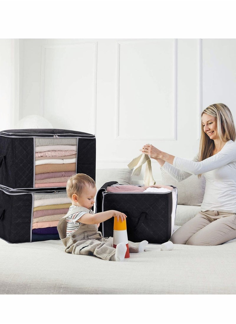 HomarKet 2PCS Large Capacity Clothes Storage Bag Organizer with Reinforced Handle Thick Fabric for Comforters Blankets Bedding Foldable with Sturdy Zipper Clear Window  - Image 2