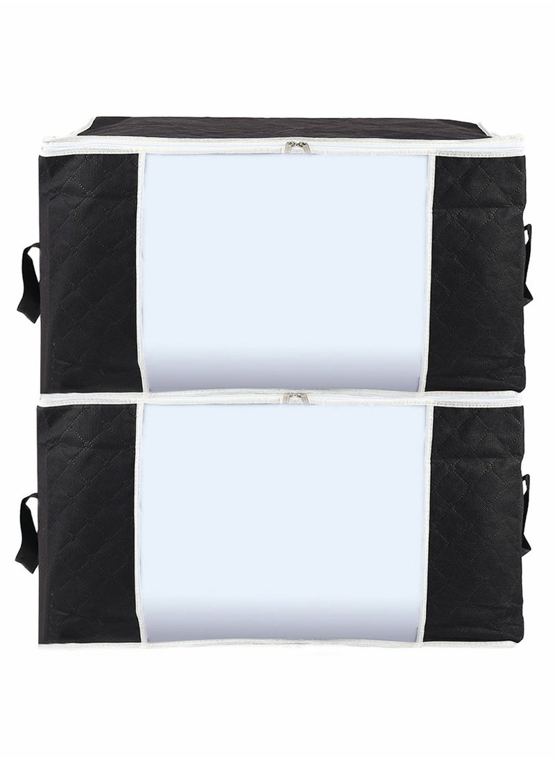 HomarKet 2PCS Large Capacity Clothes Storage Bag Organizer with Reinforced Handle Thick Fabric for Comforters Blankets Bedding Foldable with Sturdy Zipper Clear Window  - Image 3