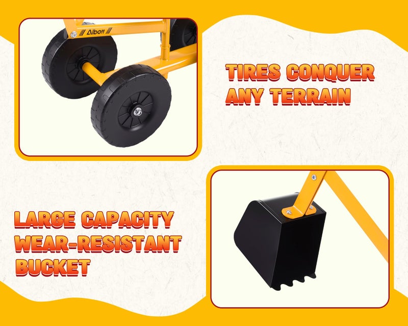 Albott Ride On Sand Digger Excavator Toys Working Crane with 8 inches Wheels and 360Â° Rotation Seat (Yellow) - Image 5