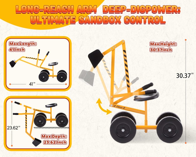 Albott Ride On Sand Digger Excavator Toys Working Crane with 8 inches Wheels and 360Â° Rotation Seat (Yellow) - Image 4