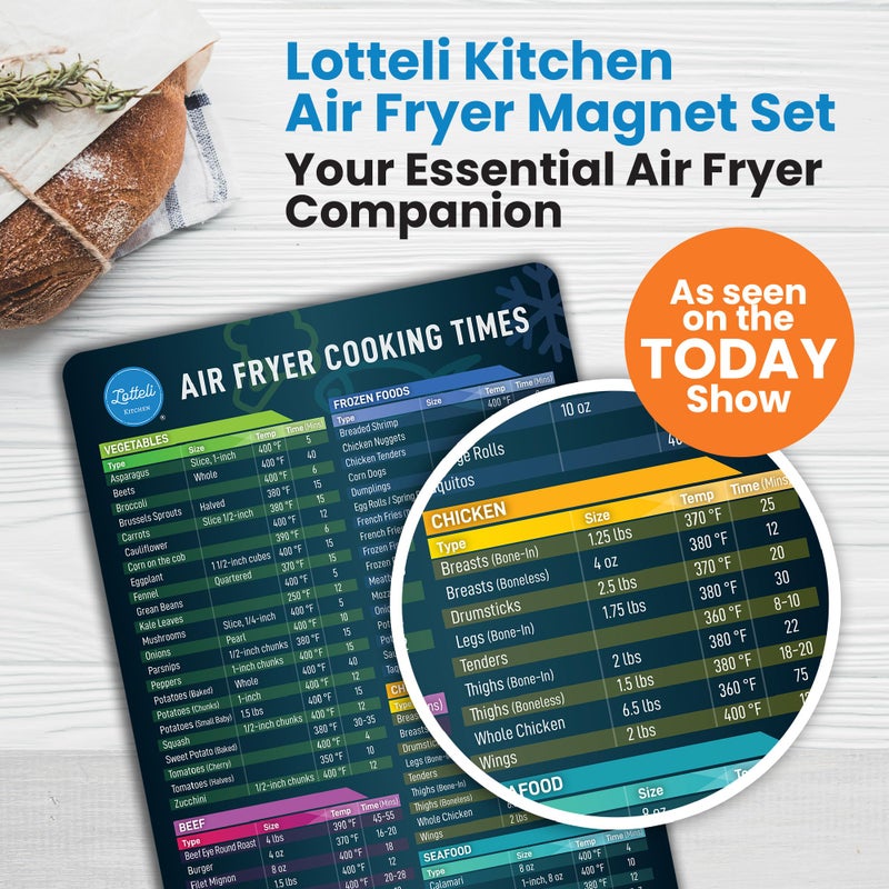 LOTTELI KITCHEN Air Fryer Magnetic Cheat Sheet Set - Air Fryer Accessories Cookbook - As Seen on The Today Show an Easy to Use AirFryer Time Chart Set - Strong Magnet Quick Reference Cooking Guide for Frying (Black) - Image 2