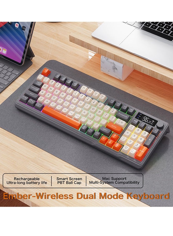 Free wolf M96 Wireless Dual-Mode Keyboard,Membrane keyboard,2.4G+Bluetooth 5.0,96-Key Compact,PBT Keycaps,Smart Screen & Rotary Knob for PC/Mac - Image 3