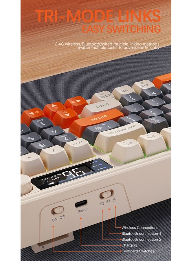 Free wolf M96 Wireless Dual-Mode Keyboard,Membrane keyboard,2.4G+Bluetooth 5.0,96-Key Compact,PBT Keycaps,Smart Screen & Rotary Knob for PC/Mac - Image 5