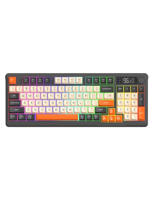 Free wolf M96 Wireless Dual-Mode Keyboard,Membrane keyboard,2.4G+Bluetooth 5.0,96-Key Compact,PBT Keycaps,Smart Screen & Rotary Knob for PC/Mac - Image 1