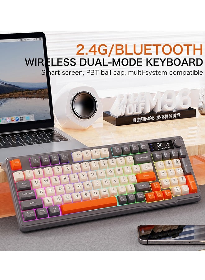 Free wolf M96 Wireless Dual-Mode Keyboard,Membrane keyboard,2.4G+Bluetooth 5.0,96-Key Compact,PBT Keycaps,Smart Screen & Rotary Knob for PC/Mac - Image 2