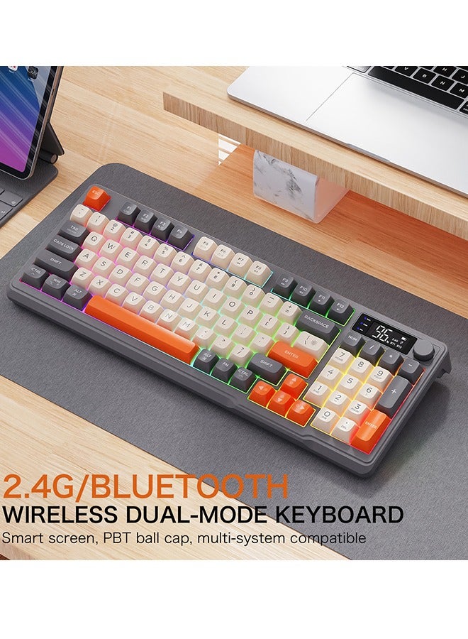 Free wolf M96 Wireless Dual-Mode Keyboard,Membrane keyboard,2.4G+Bluetooth 5.0,96-Key Compact,PBT Keycaps,Smart Screen & Rotary Knob for PC/Mac - Image 4