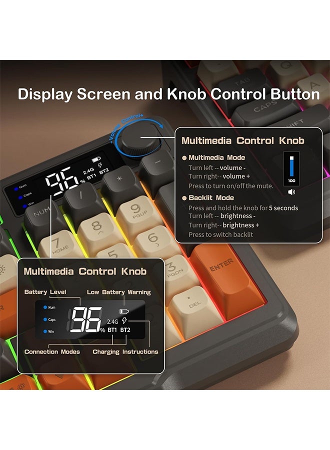 Free wolf M96 Wireless Dual-Mode Keyboard,Membrane keyboard,2.4G+Bluetooth 5.0,96-Key Compact,PBT Keycaps,Smart Screen & Rotary Knob for PC/Mac - Image 2