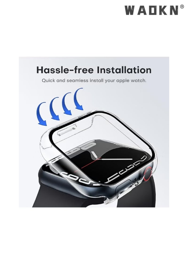 WAOKN Apple Watch Series S7/8/9 45mm Case with 9H Tempered Glass Screen Protector, Unique Design Hard PC Waterproof Cover,Scratch Resistant Modified Appearance Film Integrated Protective Case（Clear)  - Image 3