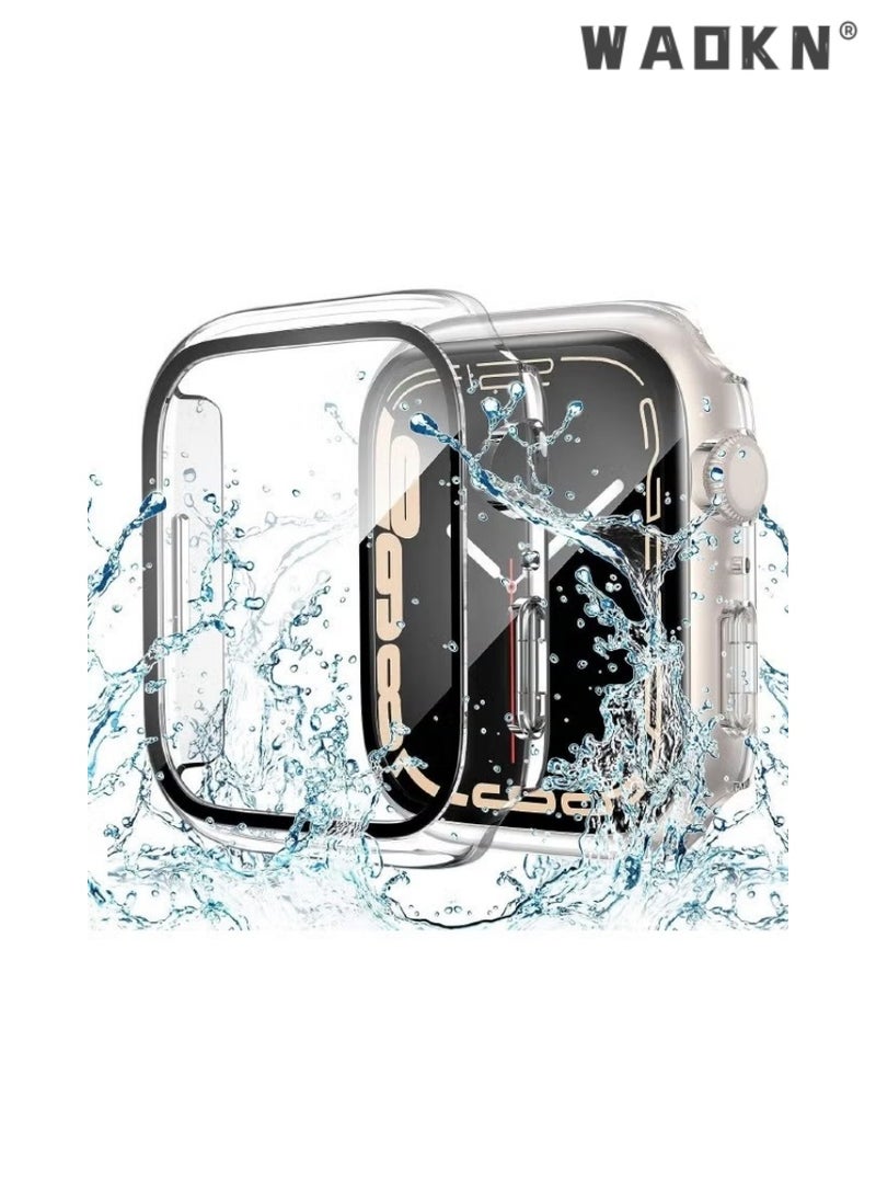 WAOKN Apple Watch Series S7/8/9 45mm Case with 9H Tempered Glass Screen Protector, Unique Design Hard PC Waterproof Cover,Scratch Resistant Modified Appearance Film Integrated Protective Case（Clear)  - Image 2