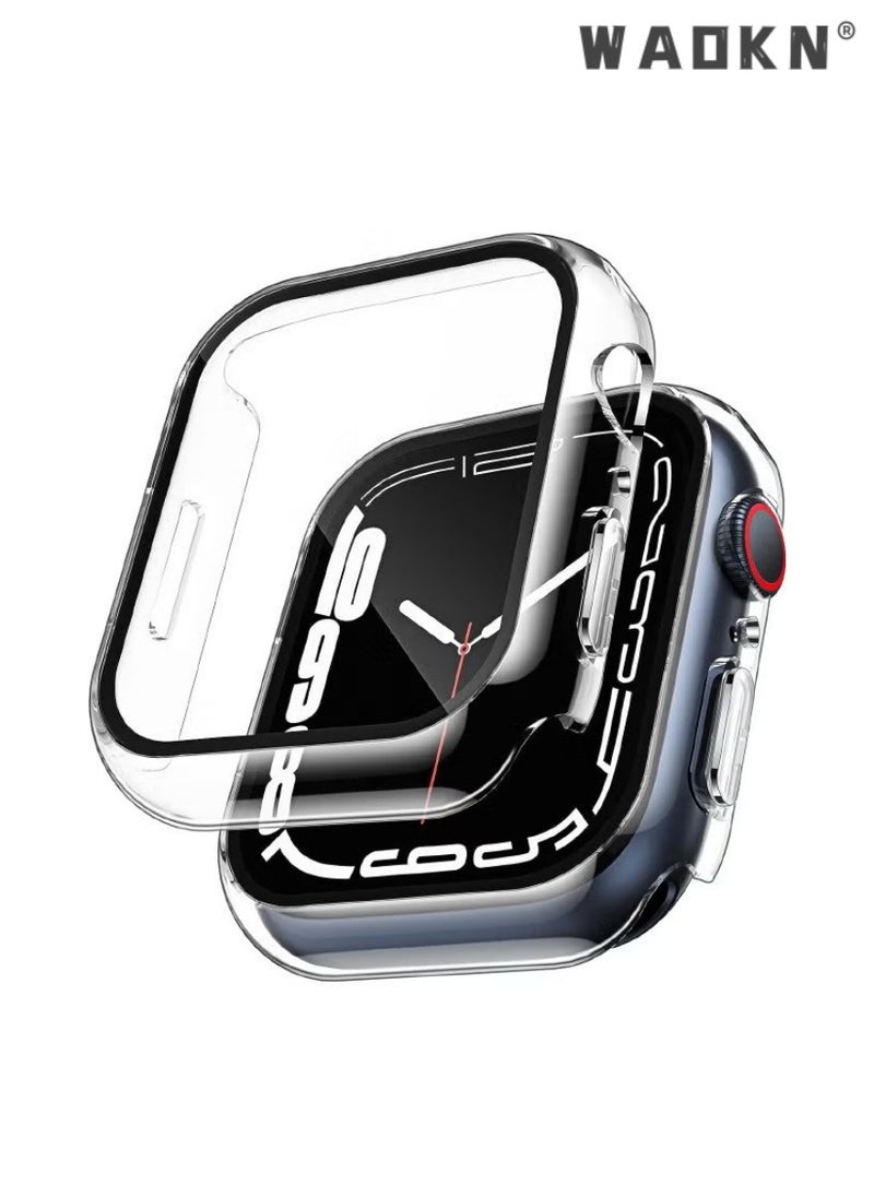 WAOKN Apple Watch Series S7/8/9 45mm Case with 9H Tempered Glass Screen Protector, Unique Design Hard PC Waterproof Cover,Scratch Resistant Modified Appearance Film Integrated Protective Case（Clear)  - Image 1