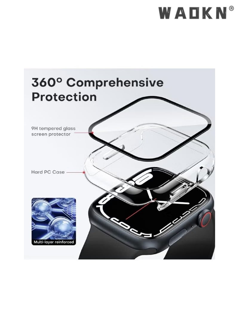WAOKN Apple Watch Series S7/8/9 45mm Case with 9H Tempered Glass Screen Protector, Unique Design Hard PC Waterproof Cover,Scratch Resistant Modified Appearance Film Integrated Protective Case（Clear)  - Image 5