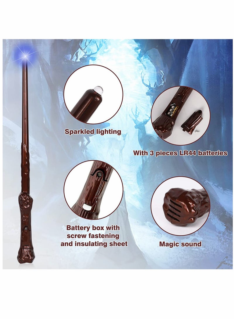 Light Up Magic Wizard Wands Sound Illuminating Toy Wand for Kids Girls Boys Party Costume Cosplay Accessory 2 Piece Brown - Image 3