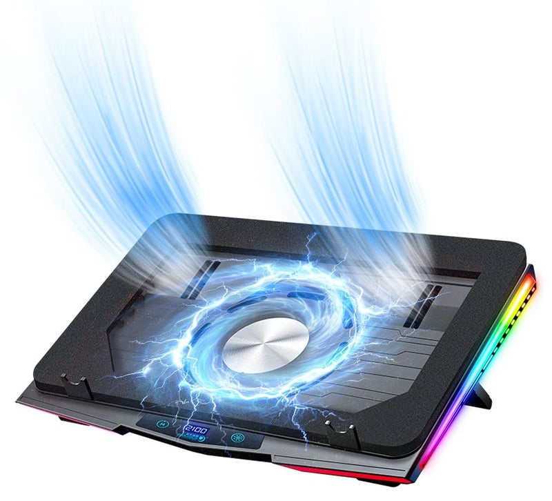 COOLCOLD Gaming Laptop Cooling Pad, RGB Laptop Cooler with 3 Powerful Turbofans, 5 Height Adjustable Laptop Cooling Stand, 5 Fan Speed Touch Control, Seal Memory Foam for Cooling 12-19.3 inch Laptop - Image 1