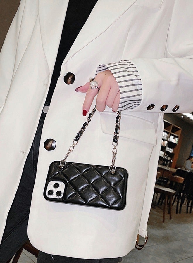 جرويك حافظة لهاتف آيفون 14 برو ماكس مقاس 6.7 بوصة مع حزام سلسلة متقاطع، غلاف جلدي فاخر مبطن للنساء، متقاطع قابل للإزالة بتصميم شبكي ماسي مقاوم للصدمات - Image 3