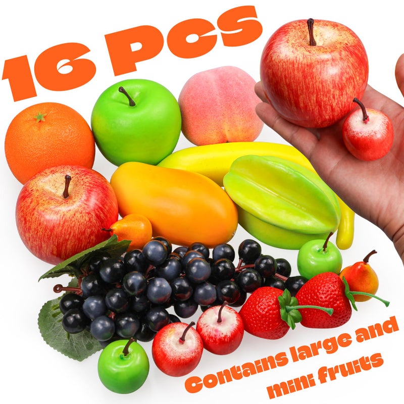 Lorigun 12 Kinds of Artificial Fruits Pack, 12 Different Fruits in One Set, Fake Fruits for Home Decor, Simulation Fruit Set, Party Chirstmas Decortion, Fruit Modle for Photoshoot Total 16 Pcs - Image 2