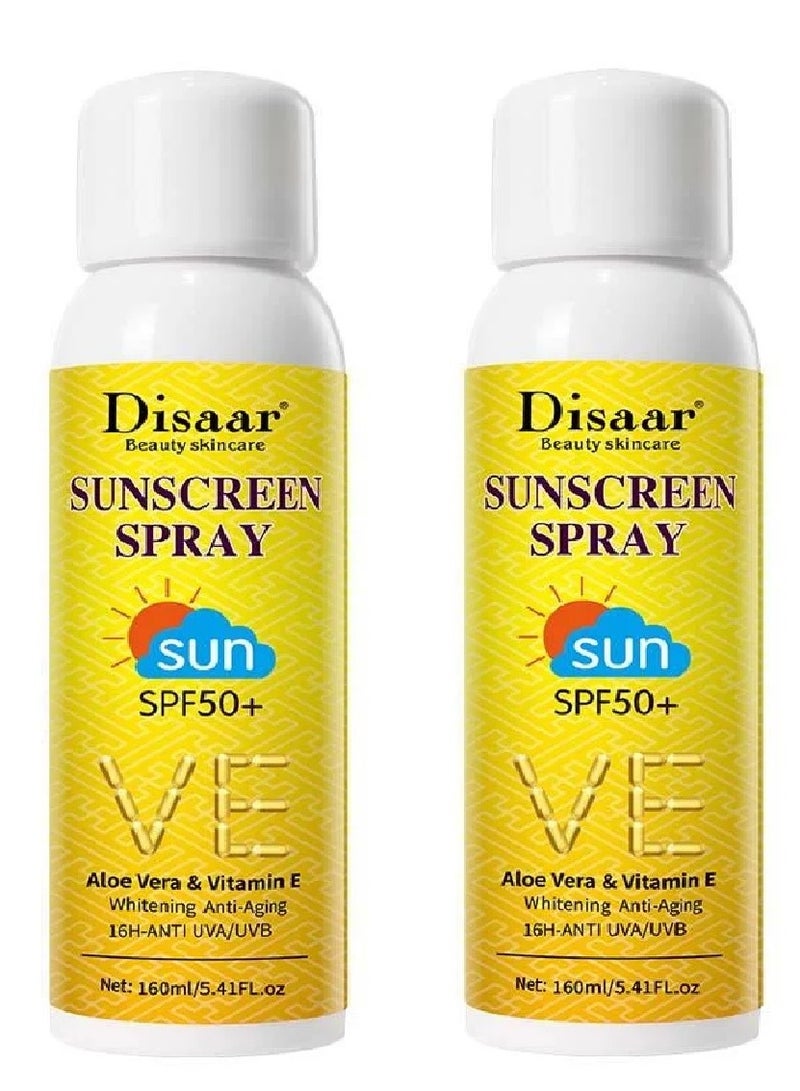 Disaar Sunscreen Spray SPF 50 with Aloe Vera and Vitamin E 160 ml - 2 pieces  - Image 1