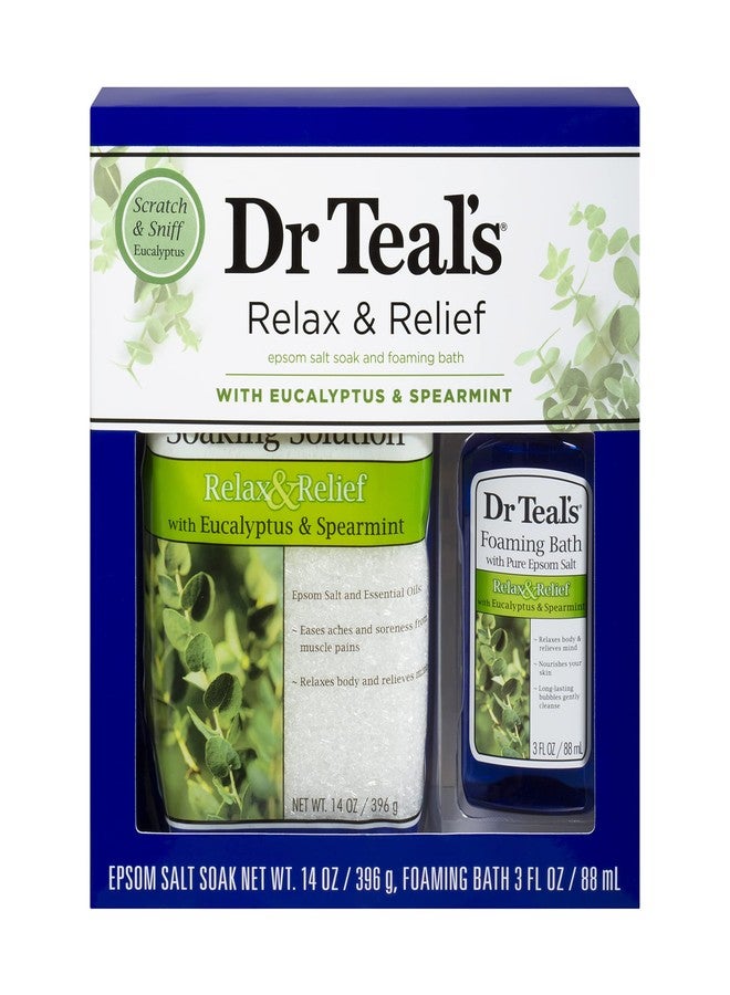 Dr Teal's Eucalyptus Epsom Salt & Foaming Bath Oil Sampler Gift Set - Give The Gift of Rejuvenation & Self Care! - 14 oz Bag of Eucalyptus Bath Salts & 3 oz Bottle of Eucalyptus Foaming Bath Oil - Image 1