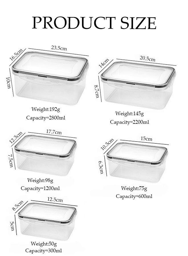 DUNISO 5 Pieces of  Plastic Food storage containers,stackable rectangle fresh keeping box set, kitchen sealed bento box, with snap lock lid, easy to clean，suitable for microwave ovens, refrigerators, cabinets, clear - Image 2