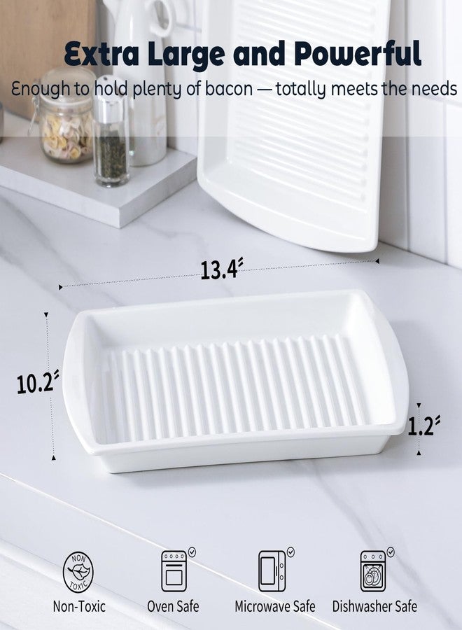 Dizada Microwave Bacon Tray 13"x10" Set of 2 - Porcelain Bacon Cooker for Microwave, Ceramic Bacon Rack for Sausages, Hot Dogs, Dishwasher Freezer Safe - Image 3
