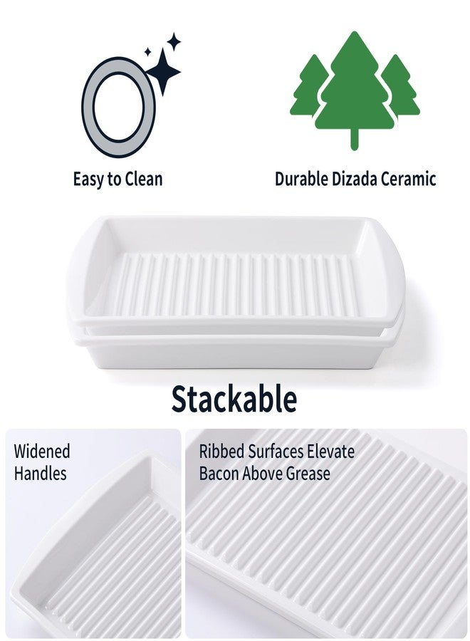 Dizada Microwave Bacon Tray 13"x10" Set of 2 - Porcelain Bacon Cooker for Microwave, Ceramic Bacon Rack for Sausages, Hot Dogs, Dishwasher Freezer Safe - Image 4
