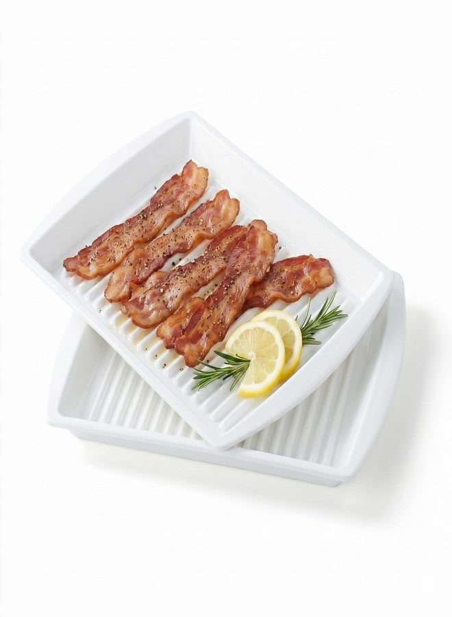 Dizada Microwave Bacon Tray 13"x10" Set of 2 - Porcelain Bacon Cooker for Microwave, Ceramic Bacon Rack for Sausages, Hot Dogs, Dishwasher Freezer Safe - Image 1