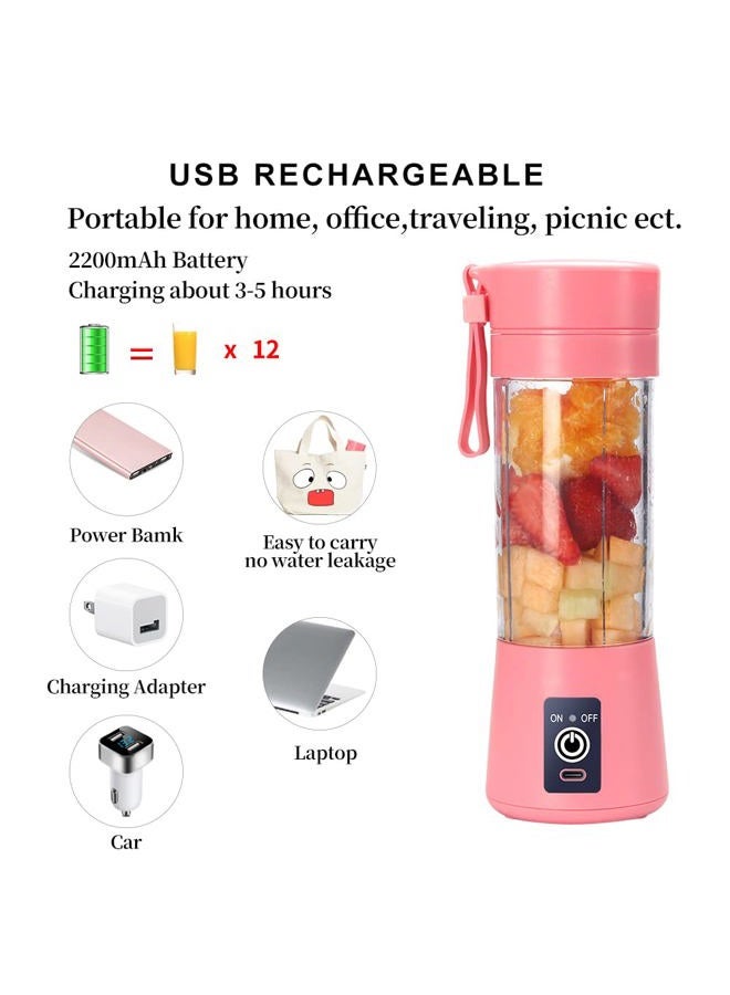 DoubleCare Portable Blender Cup,Electric USB Juicer Blender,Mini Blender Portable Blender For Shakes and Smoothies, juice,380ml, Six Blades Great for Mixing,pink - Image 5
