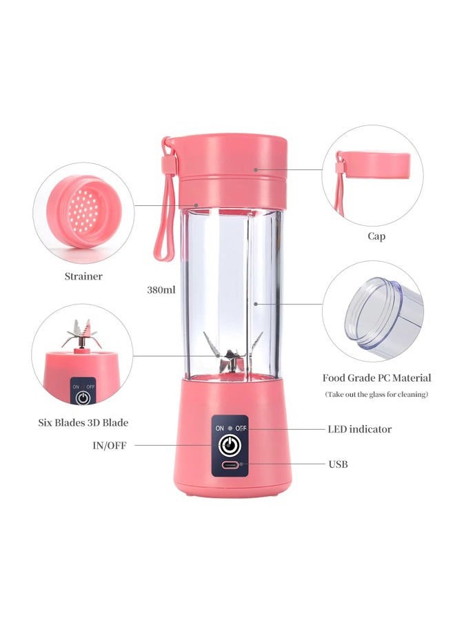 DoubleCare Portable Blender Cup,Electric USB Juicer Blender,Mini Blender Portable Blender For Shakes and Smoothies, juice,380ml, Six Blades Great for Mixing,pink - Image 2